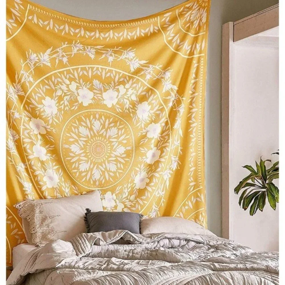 Sunflower Yellow Floral Festival Mandala Tapestry Wall Dorm Boho Cute Decor/Art